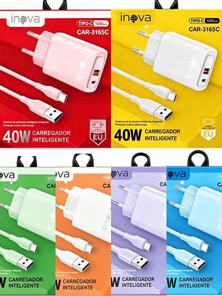 CARREGADOR COLORIDO TURBO ( 40W ) PARA TIPO-C 2USB/USB-C.(INOVA)