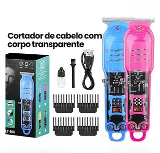 Máquina De Cortar Cabelo Profissional Elétrico Sem Fio Transparente LED Para Homens