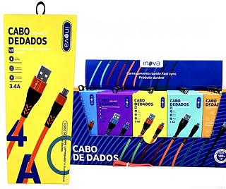 CABO COLORIDO ( 3.4A ) PARA ANDROID ( V8 ), ( 1M ), CAIXA COM ( 30- UNIDADES ). ( INOVA )