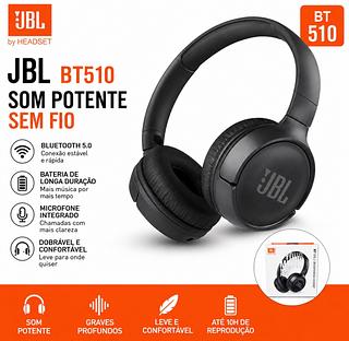 Fone de Ouvido Bluetooth BT510 Sem Fio Dobrável com Microfone Rádio FM Entrada TF Som Estéreo