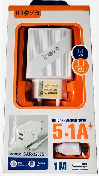 CARREGADOR ( 5.1A ) PARA ANDROID ( V8 ), CABO SOLTO. ( INOVA )