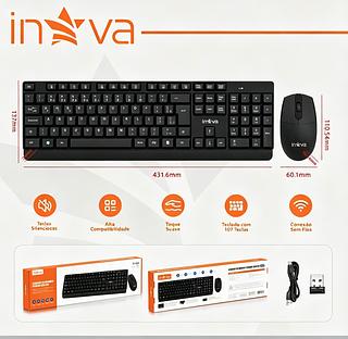 Kit Teclado e Mouse Sem Fio 107 Teclas Escritório silencioso com Windows mac ABNT2(INOVA)