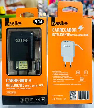 CARREGADOR ( 5.1A ) PARA ANDROID ( V8 ), COM CABO PRESO NA FONTE. ( BASIKE )