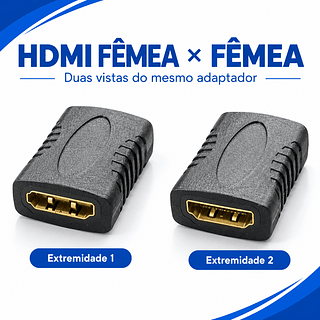 Adaptador Emenda HDMI Fêmea x Fêmea Conector para Unir Cabos HDMI Preto