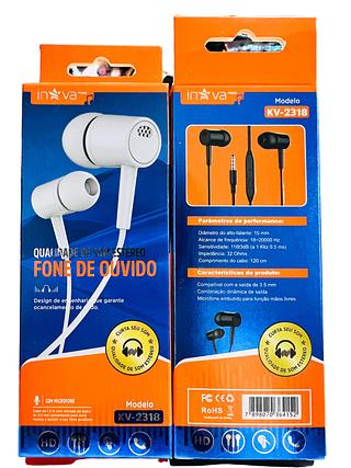 FONE DE OUVIDO COM FIO E BORRACHINHA ( P2 ). ( INOVA )